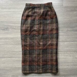 VTG French 100% Wool Plaid Maxi Skirt